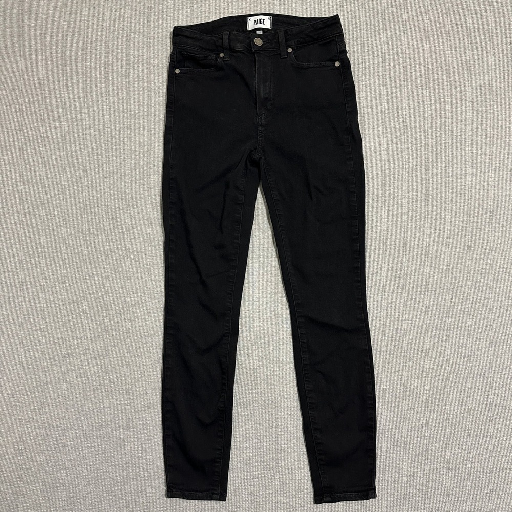 Paige Hoxton Ankle High Rise Skinny Jeans Black Rayon Blend Stretch Size 27